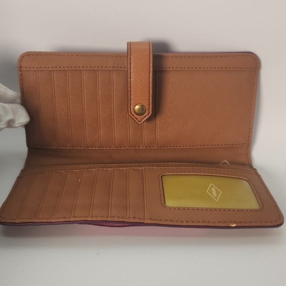 NWT Fossil Myra Colorblock Pink Magenta Brown Tan Women’s Leather Wallet - Picture 5 of 10